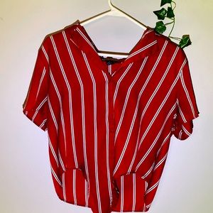 This is a button up red shirt. It can be styled many ways too!